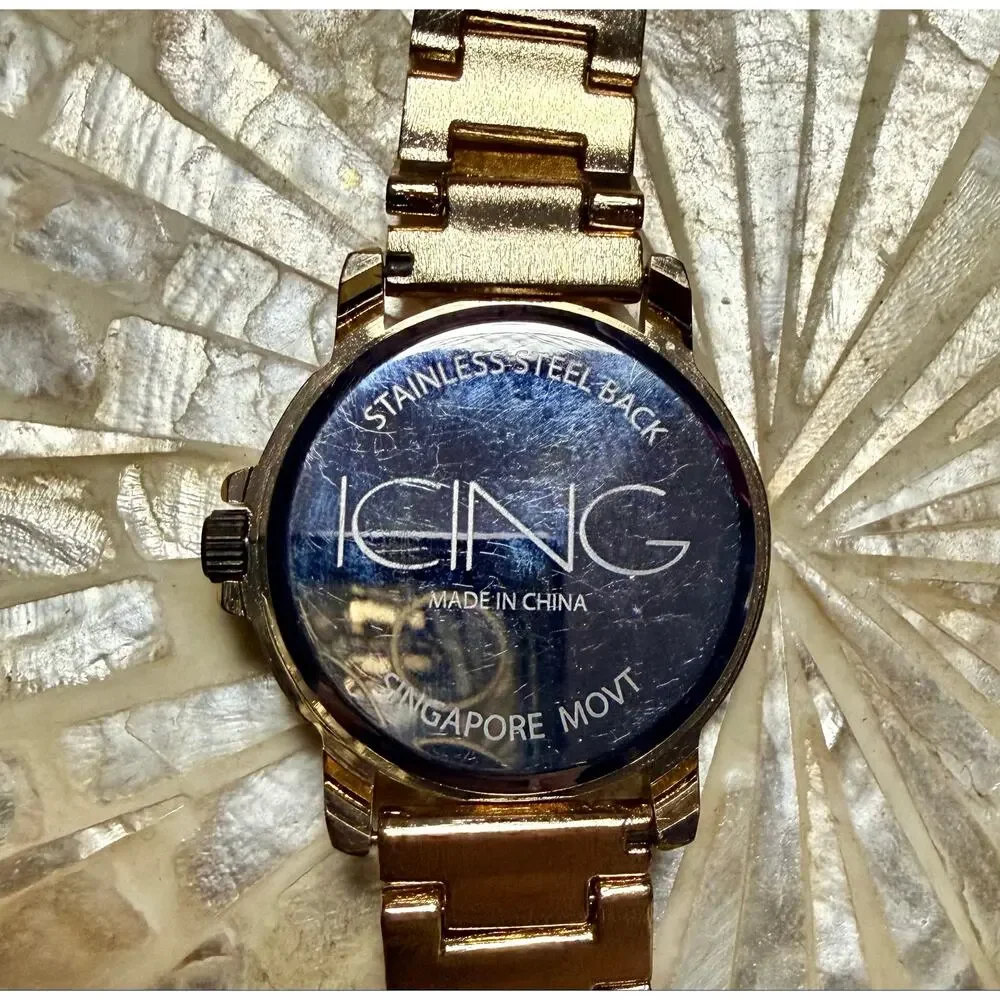 Icing Gold Tone Leopard Print Watch Glitter Dial Bracelet Watch Statement